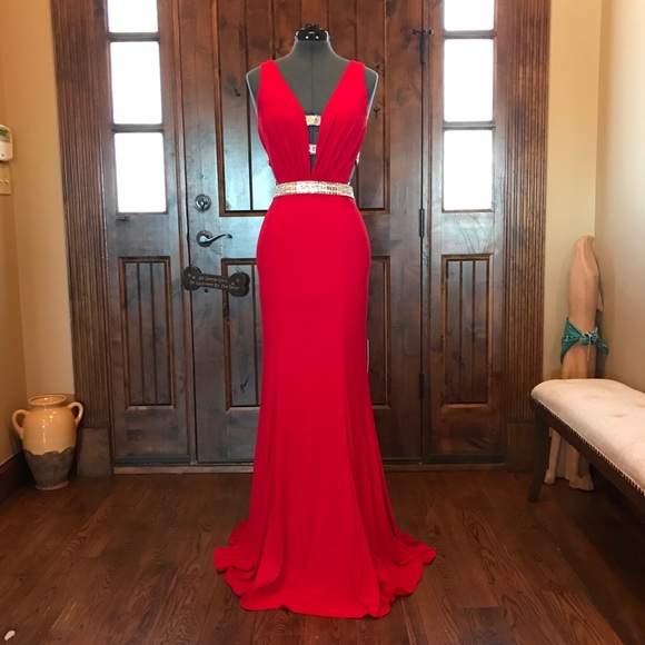 Jovani Dresses & Skirts - JVN Jovani RED Cut Out Plunging Gown! NEW!!